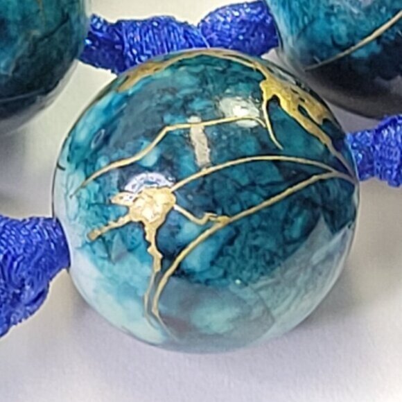 Blue Beaded Long Necklace on a Ribbon - Picture 6 of 8